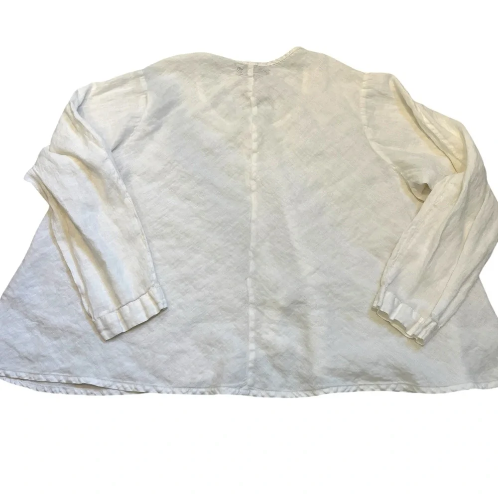 Flax 100% Linen Button Front Top 1G Off White Relaxed Fit Artsy - Picture 6 of 10